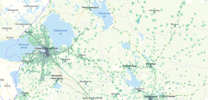 Зона покрытия МТС на карте Пермь 